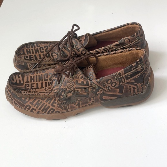 Twisted X Leather Boat Mocasines Brown Lace Up Size 5 Youth Fit Like Adult 8.5 - Picture 9 of 13